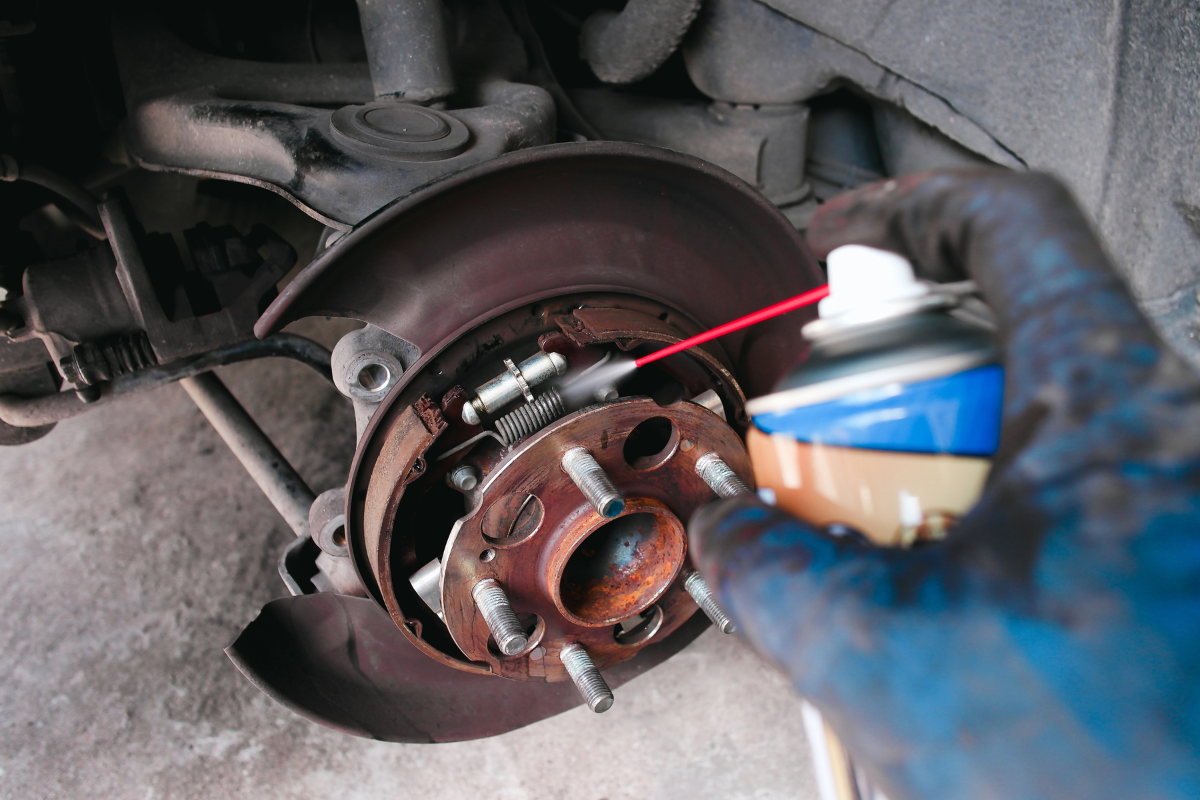 Why do technicians use brake cleaner before inspections?